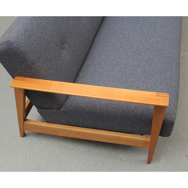 Convertible 3 seater sofa in cherrywood - 1960s