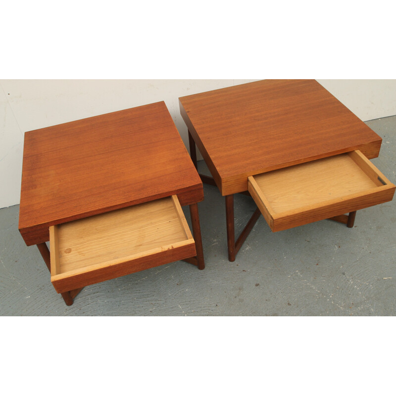 Pair of teak coffee tables with drawers - 1960s