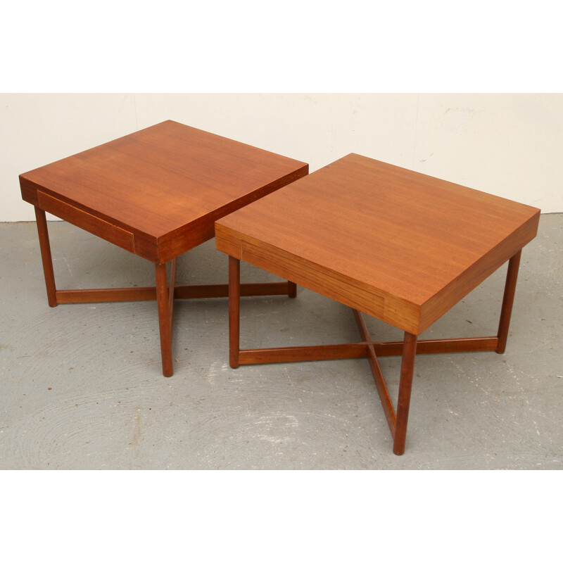 Pair of teak coffee tables with drawers - 1960s