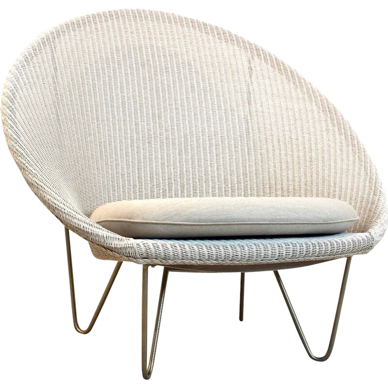 Vintage Lloyd loom lounge chair in grijswit