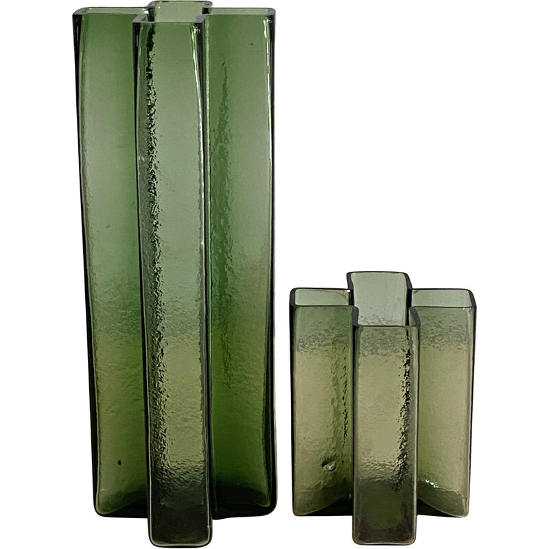 Jarrones vintage de cristal verde de Gullaskruf, Suecia 1960