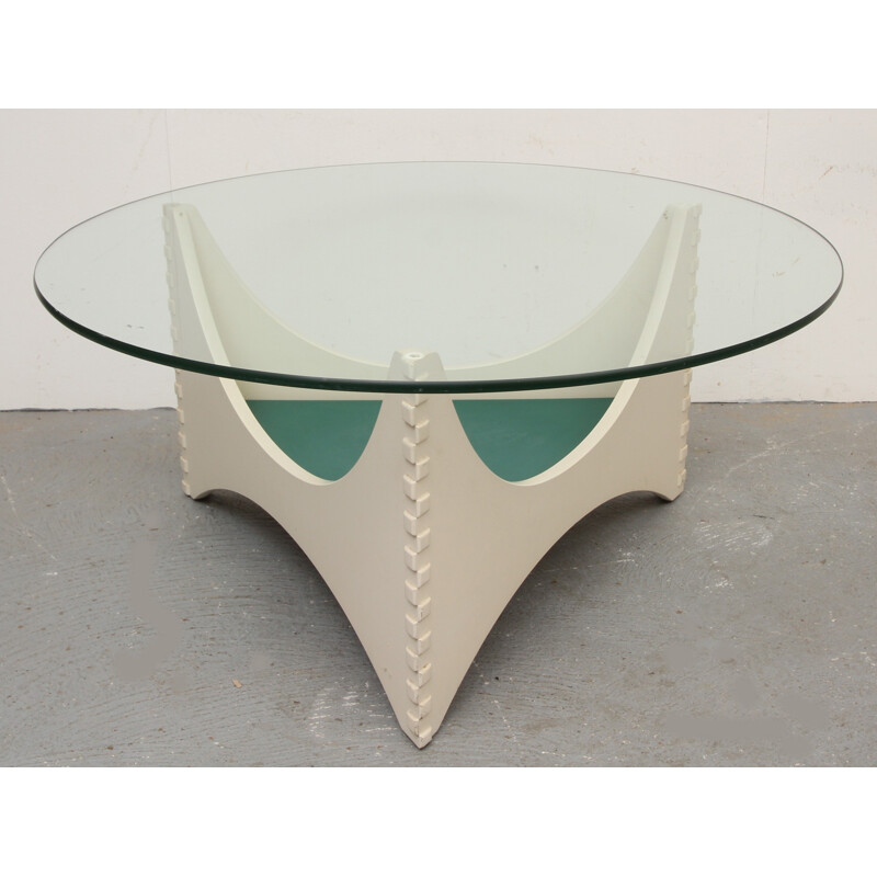 White coffee table with glass top - 1960s