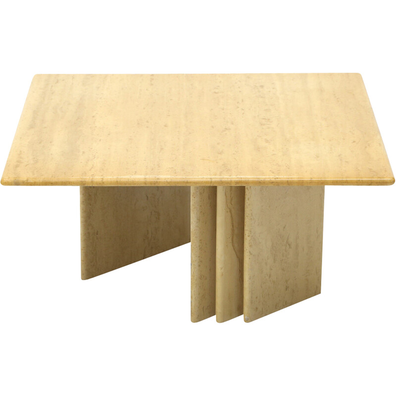 Vintage square coffee table in travertine by Poltrona Frau, 1970s