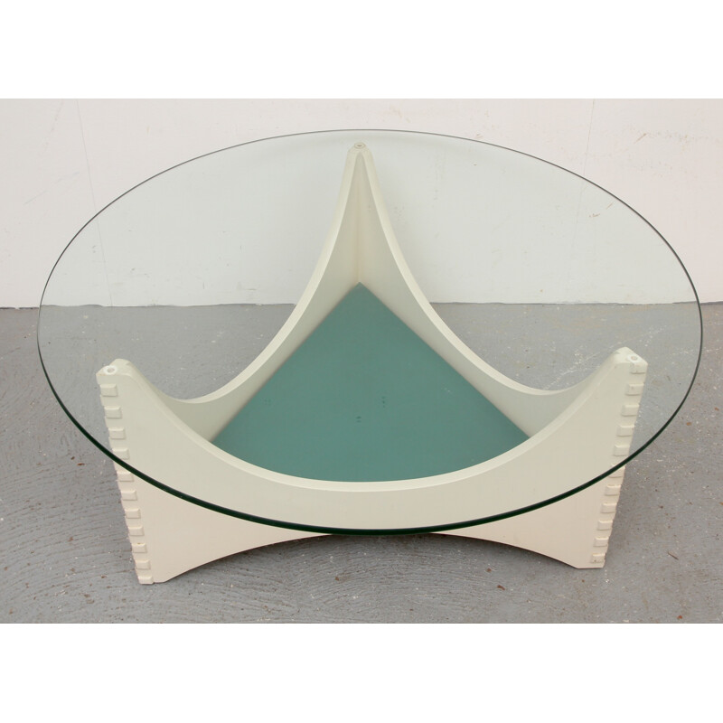 White coffee table with glass top - 1960s