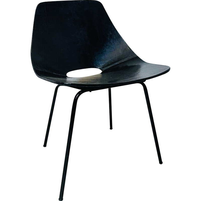 Vintage zwarte Tonneau stoel van Pierre Guariche, 1950