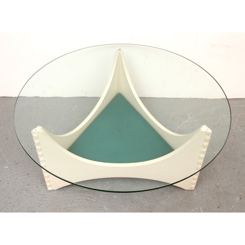 White coffee table with glass top - 1960s