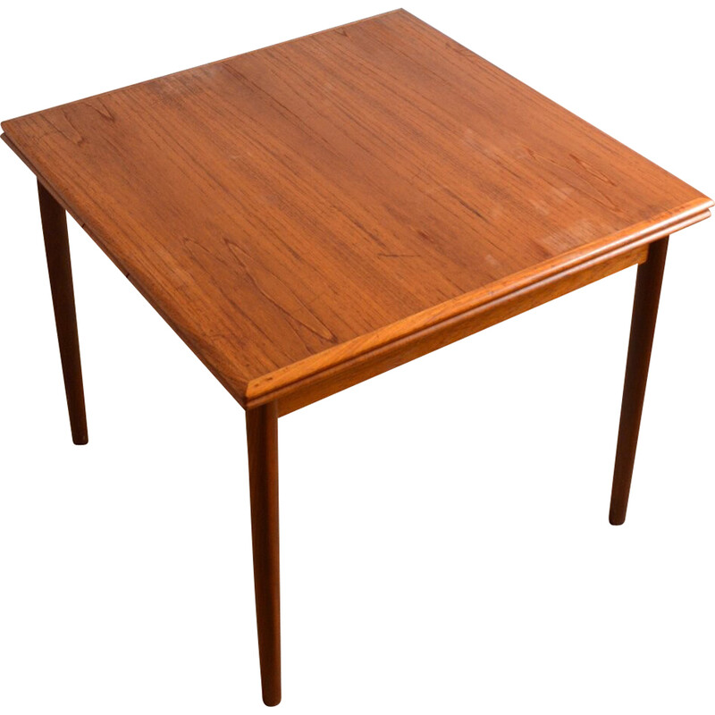 Mesa cuadrada danesa de teca con extensiones de Henning Kjaernulf, 1960