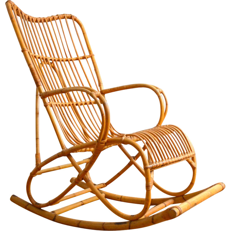 Cadeira de balanço Vintage rattan de Rohe Noordwolde, 1950-1960