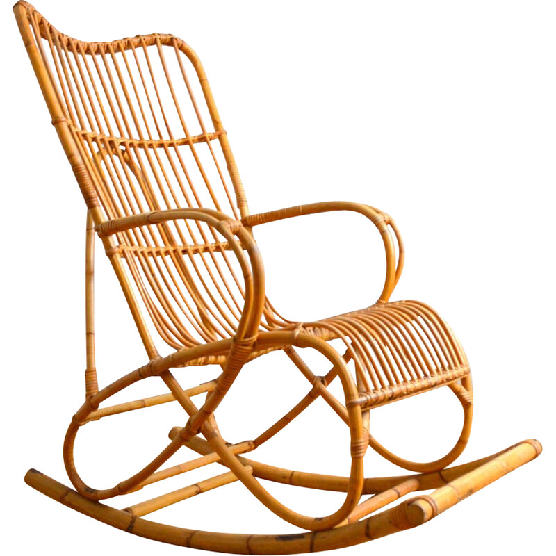 Vintage rattan rocking chair by Rohe Noordwolde, 1950-1960