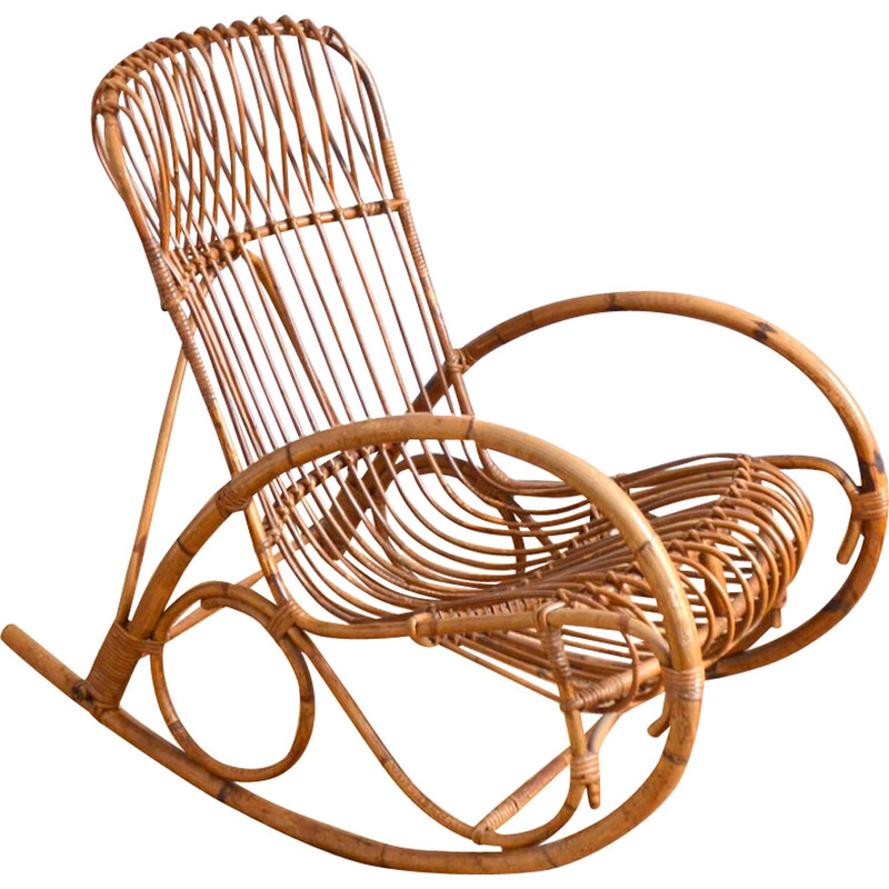 Vintage rattan rocking chair by Rohe Noordwolde, 1950-1960