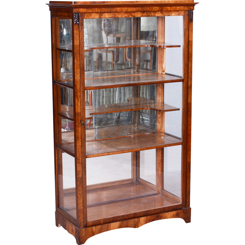 Vintage Biedermeier display cabinet in walnut and solid spruce, 1830s