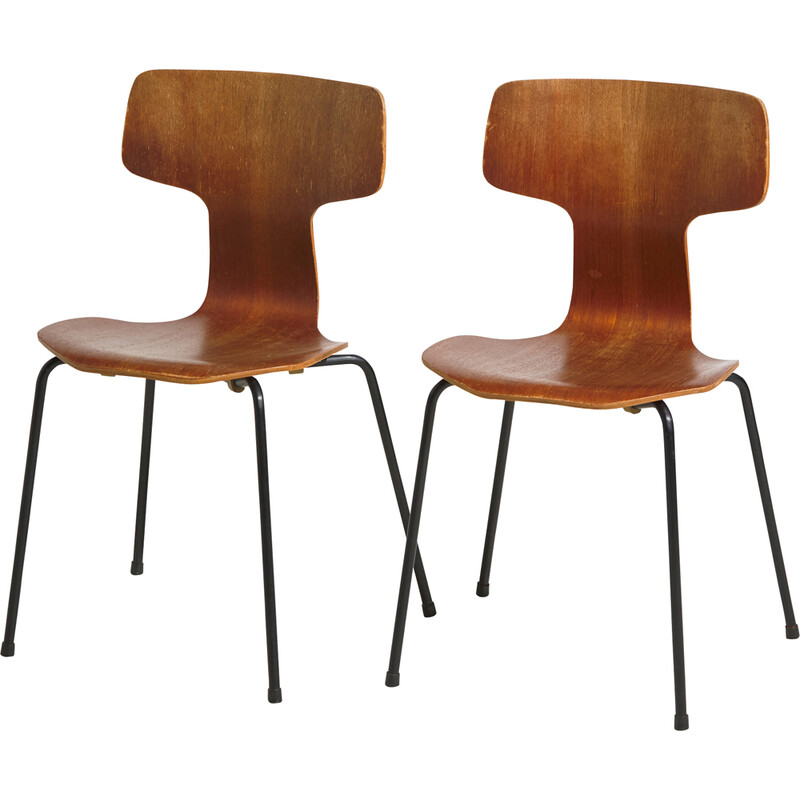 Sedia vintage modello 3103 in teak e gomma di Arne Jacobsen per Fritz Hansen, 1960