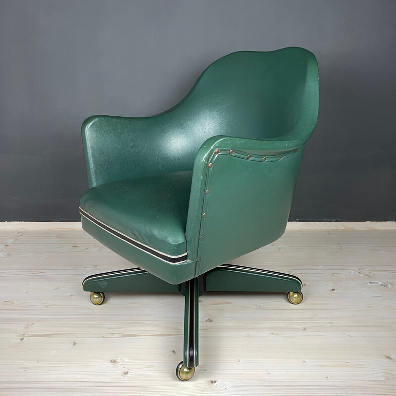 Vintage swivel desk chair in green by Umberto Mascagni, Italy 1950s