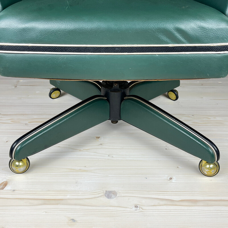 Fauteuil de bureau pivotant vintage en vert par Umberto Mascagni, Italie 1950