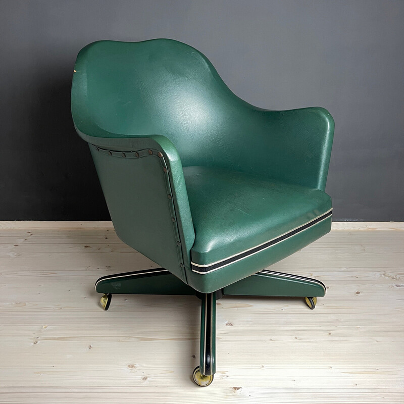 Vintage swivel desk chair in green by Umberto Mascagni, Italy 1950s