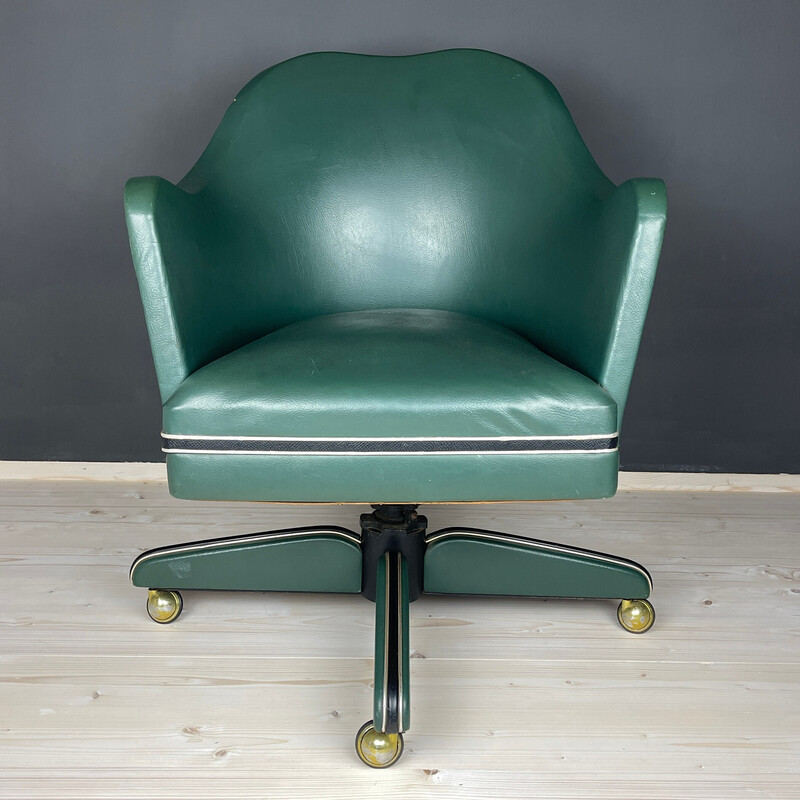 Vintage swivel desk chair in green by Umberto Mascagni, Italy 1950s