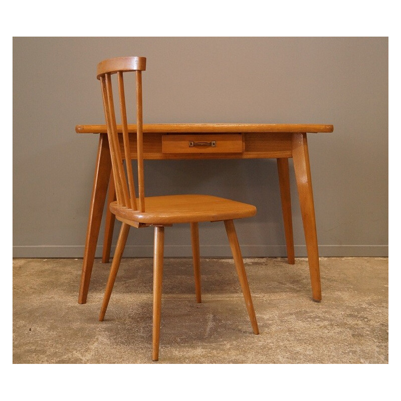 Wooden desk and kid's chair - 1950s