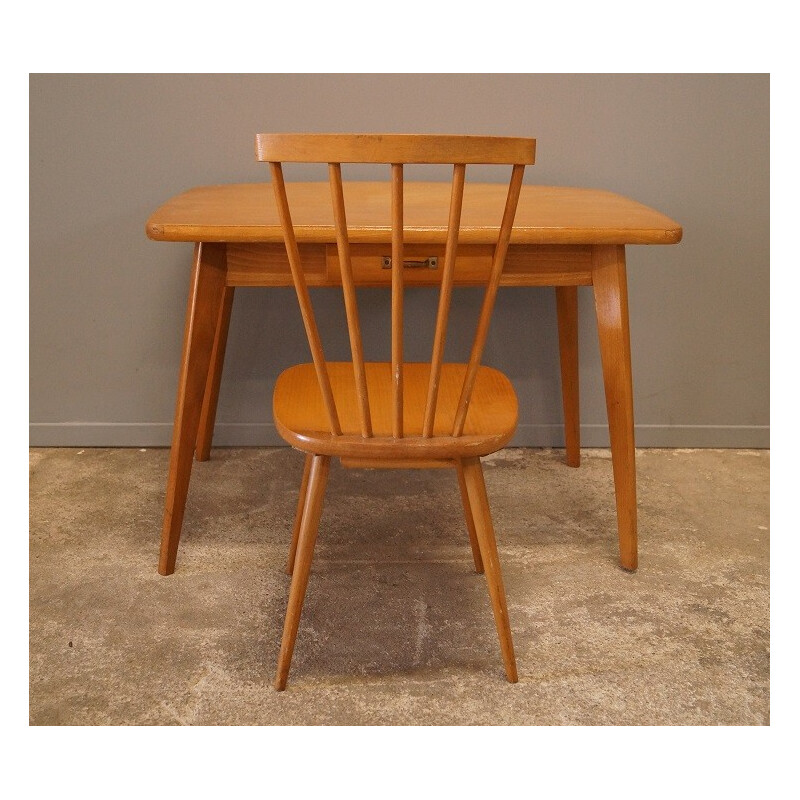 Wooden desk and kid's chair - 1950s