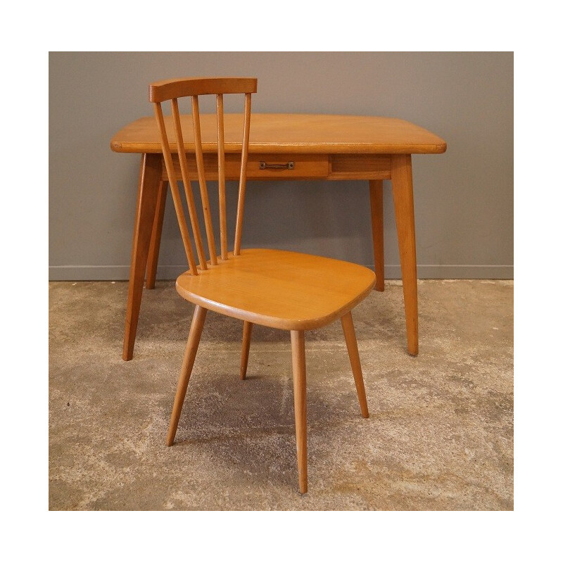 Wooden desk and kid's chair - 1950s