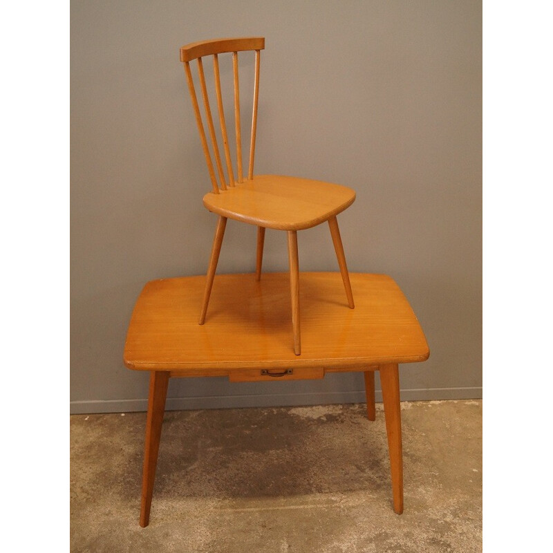 Wooden desk and kid's chair - 1950s