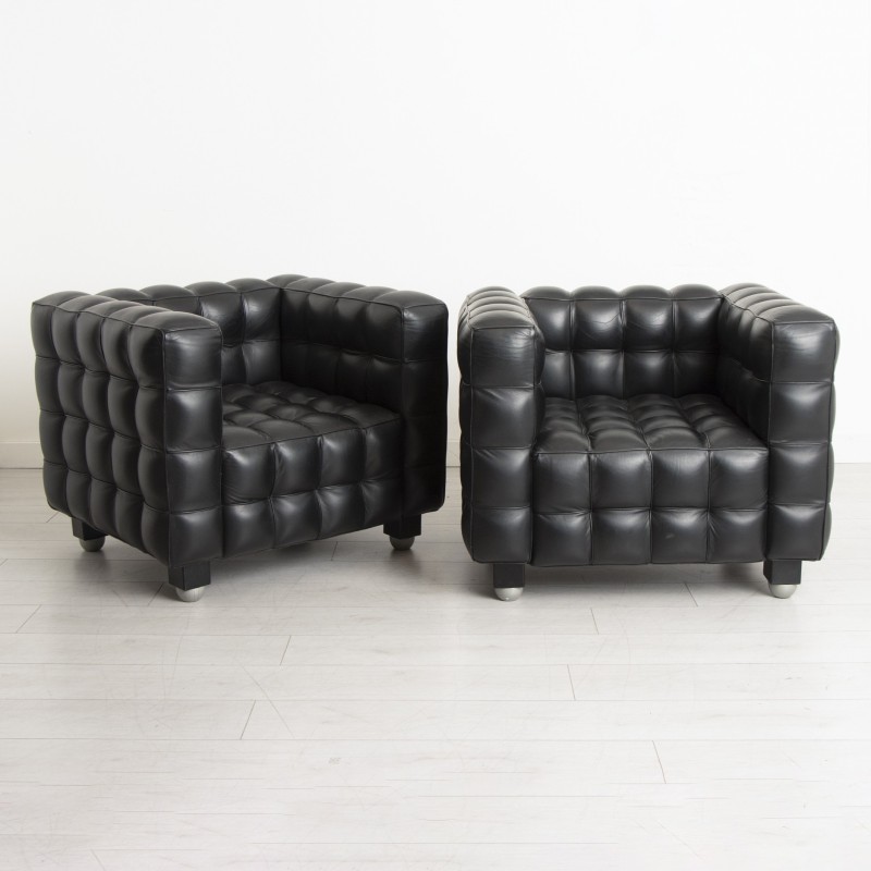 Sillones vintage "Kubus" en cuero negro, 1970