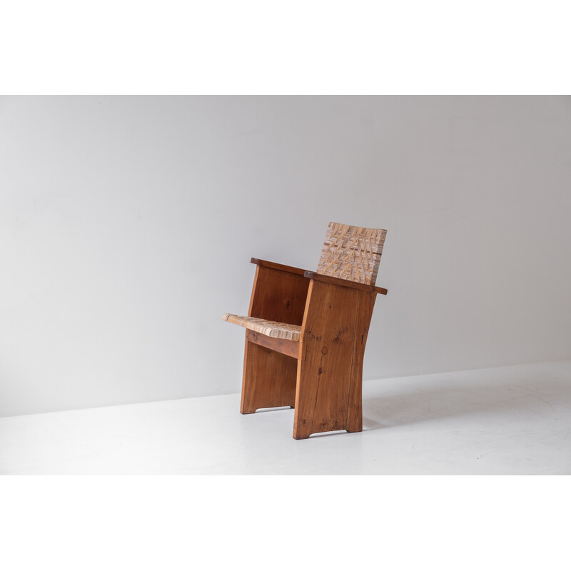Pareja de sillones Art Decó vintage de madera de roble y caña, Francia años 40