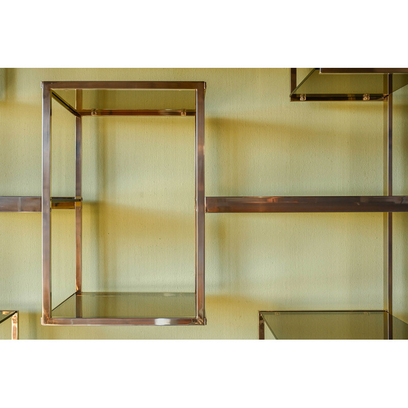 Vintage shelf in brass plated metal by Romeo Rega