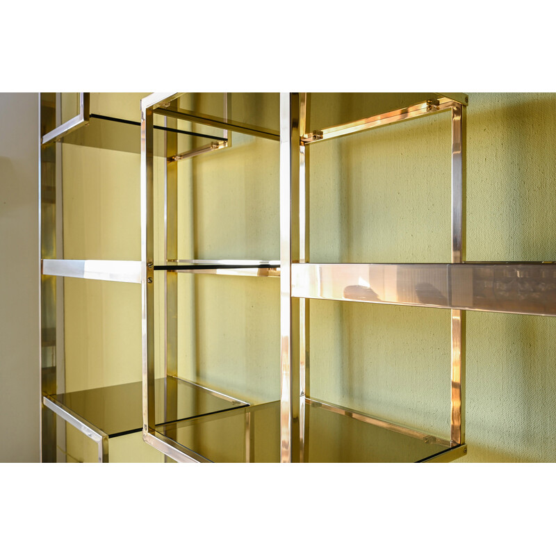 Vintage shelf in brass plated metal by Romeo Rega