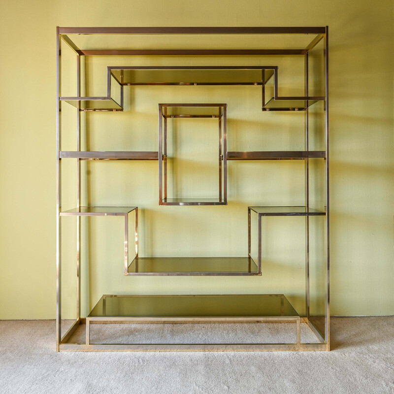 Vintage shelf in brass plated metal by Romeo Rega