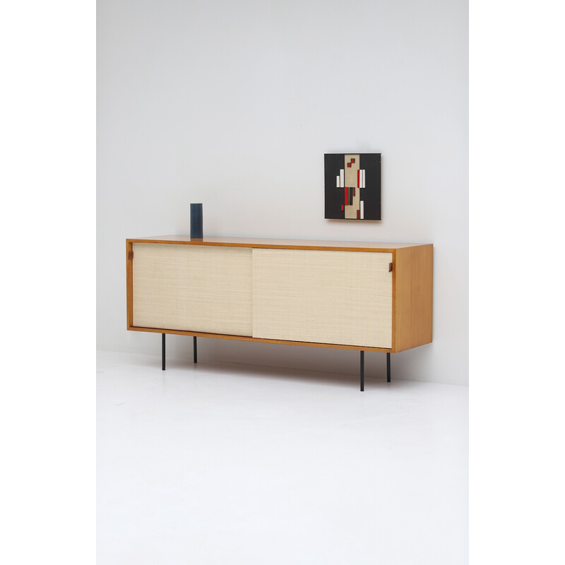 Vintage sideboard with raffia doors by Florence Knoll, 1950s