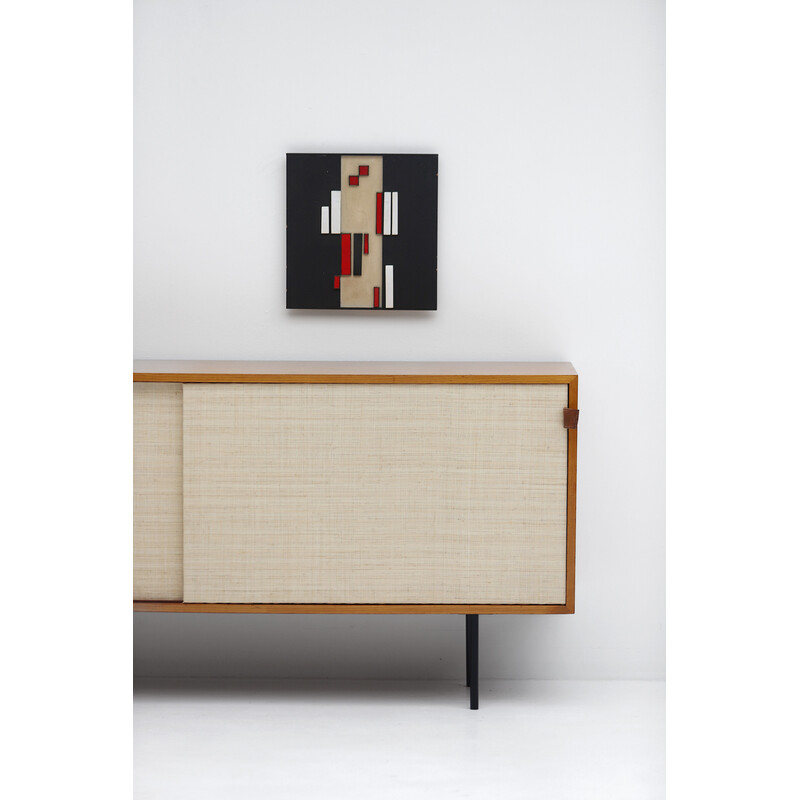 Vintage sideboard with raffia doors by Florence Knoll, 1950s