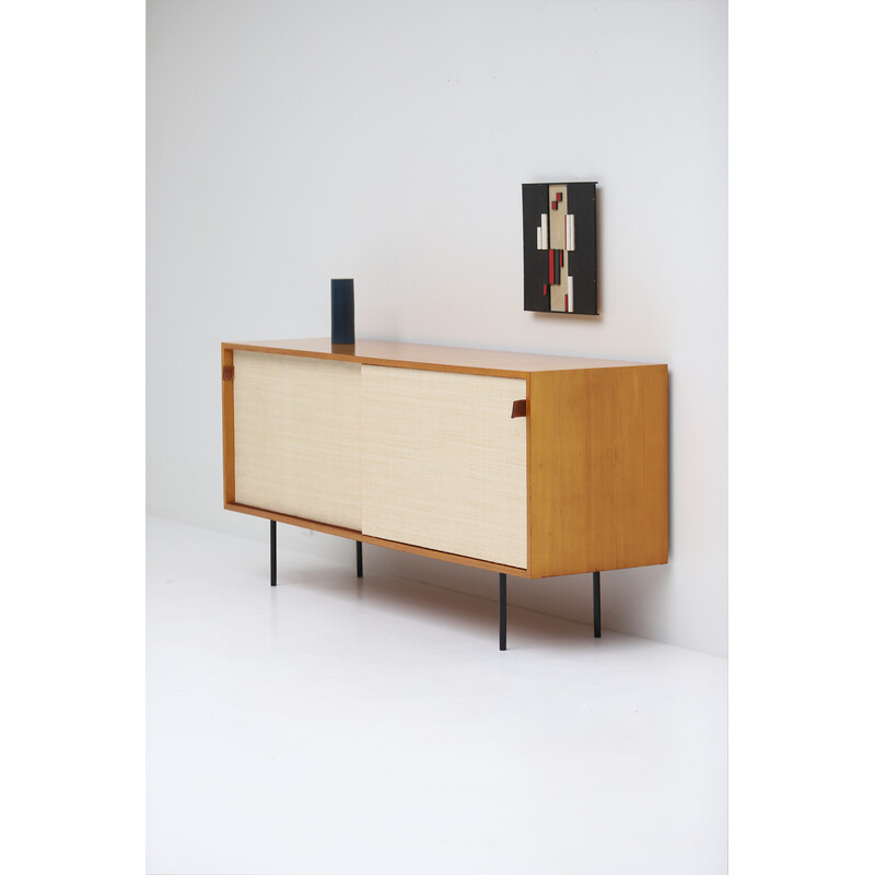 Vintage sideboard with raffia doors by Florence Knoll, 1950s