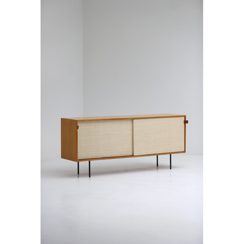 Vintage sideboard with raffia doors by Florence Knoll, 1950s