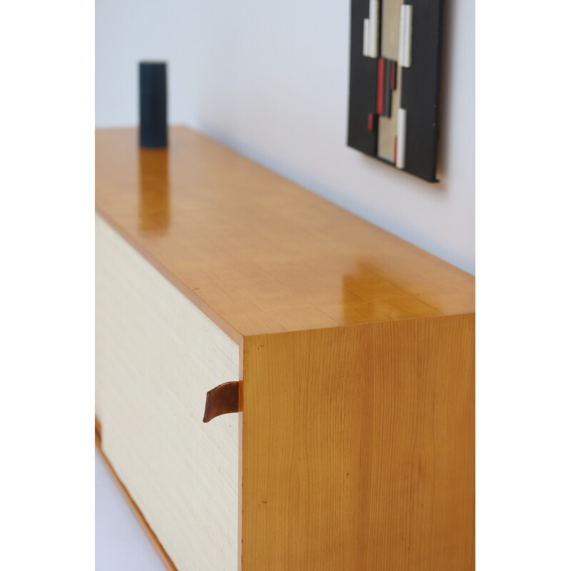 Vintage sideboard with raffia doors by Florence Knoll, 1950s