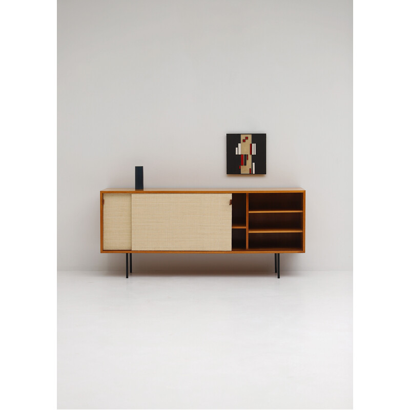 Vintage sideboard with raffia doors by Florence Knoll, 1950s