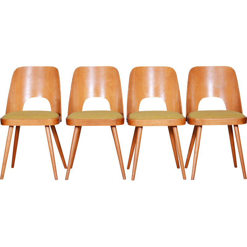 Conjunto de 4 cadeiras de faia e tecido vintage de Oswald Haerdtl, Checoslováquia 1950-1959