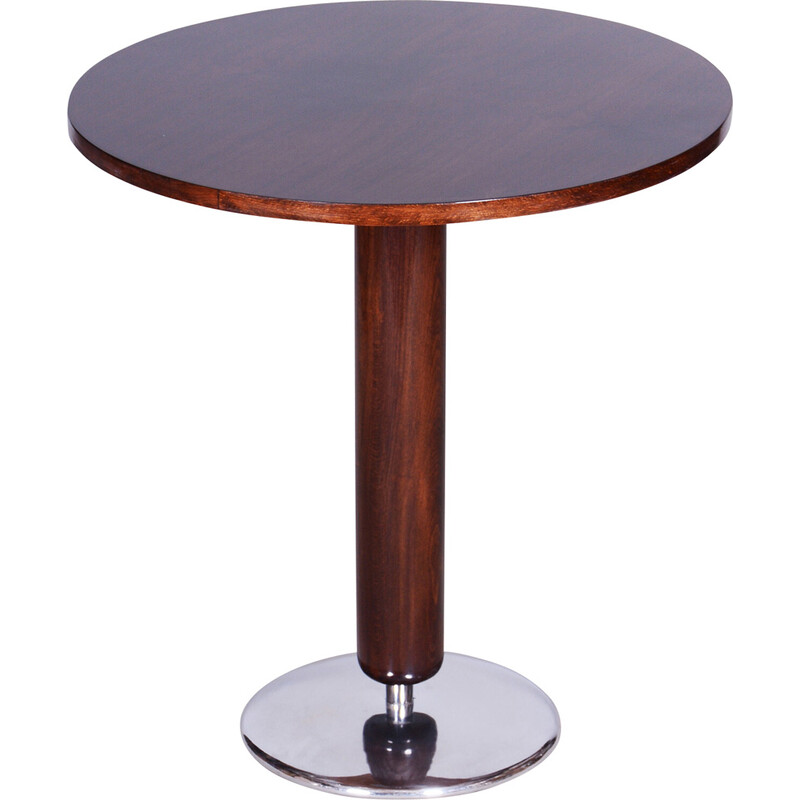 Vintage Art Deco walnut and chrome round table by Jindrich Halabala for Up Zavody, Czech Republic 1930s