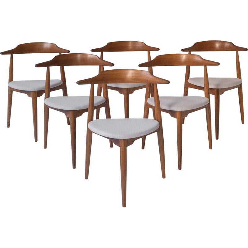 Set van 6 vintage "Heart" eetkamerstoelen van Hans Wegner voor Fritz Hansen, Denemarken 1952