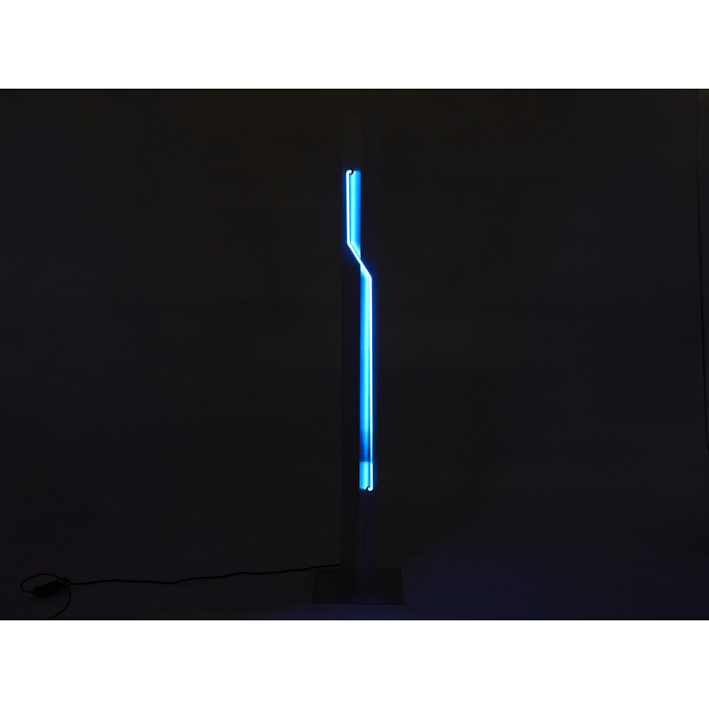 Vintage Neon blue steel floor lamp by Rudi Stern and Dan Chelsea for Kovacs, 1983