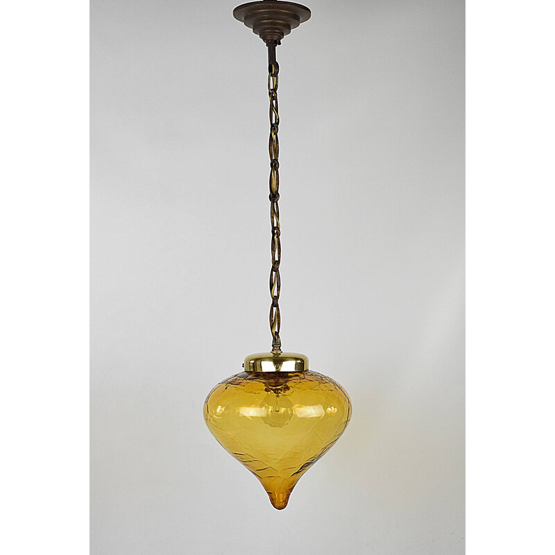 Vintage pendant lamp with a frosted glass shade, 1970s