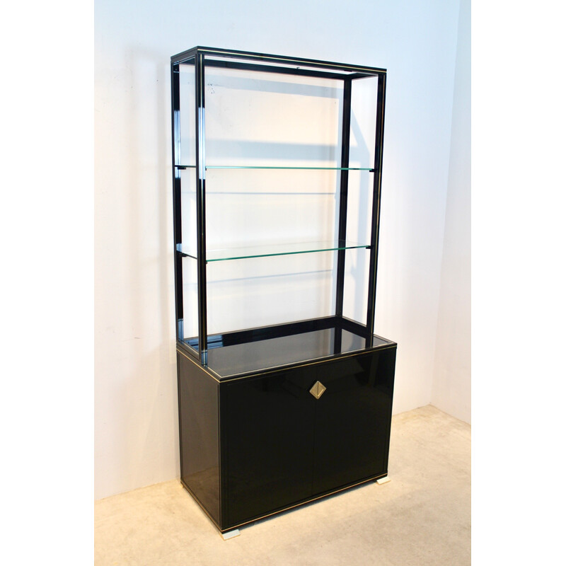 Vintage black lacquered French cabinet with shelving display by Pierre Vandel Paris