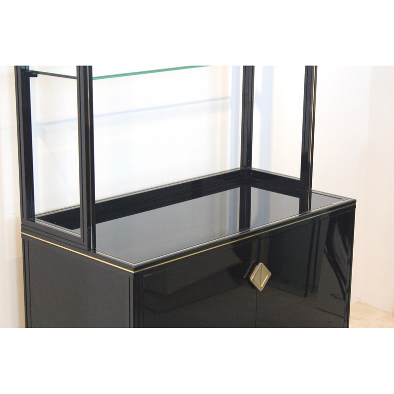 Vintage black lacquered French cabinet with shelving display by Pierre Vandel Paris