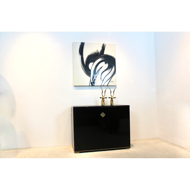 Vintage black lacquered French cabinet with shelving display by Pierre Vandel Paris