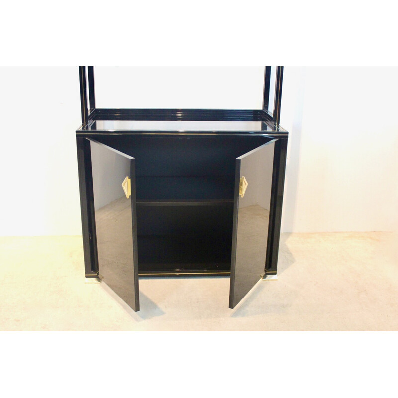 Vintage black lacquered French cabinet with shelving display by Pierre Vandel Paris