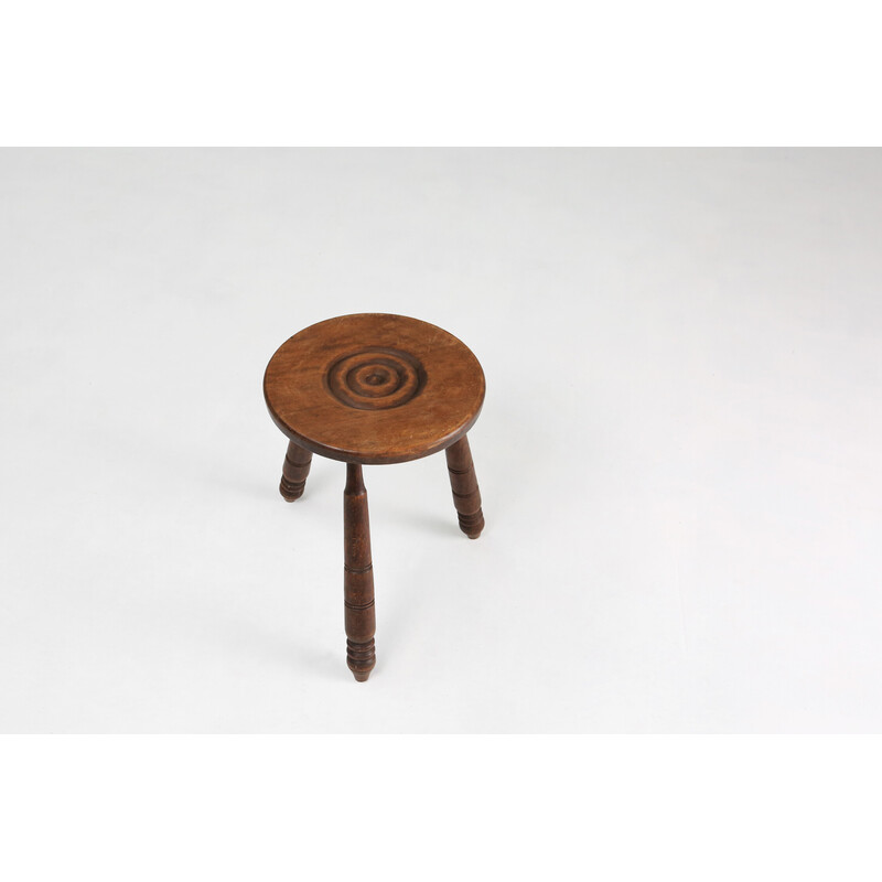 Tabouret brutaliste vintage en bois massif, 1960