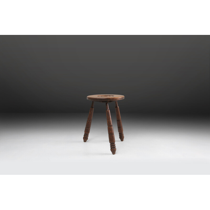 Vintage brutalist stool in solid wood, 1960s