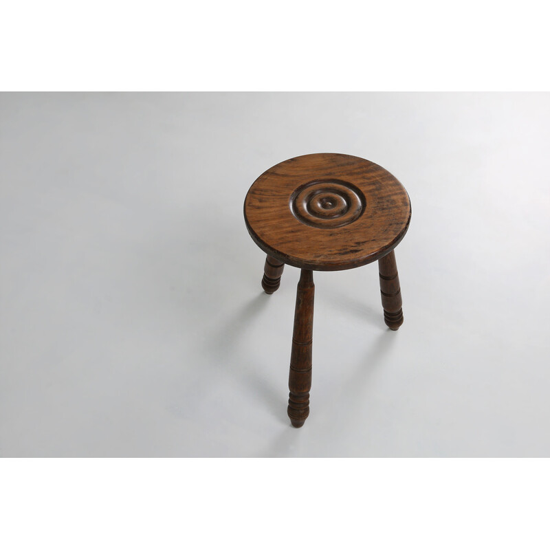 Vintage brutalist stool in solid wood, 1960s