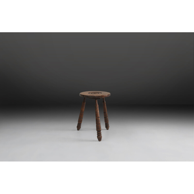 Vintage brutalist stool in solid wood, 1960s