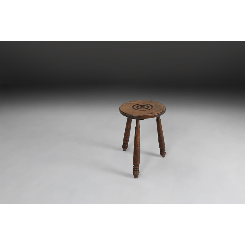 Vintage brutalist stool in solid wood, 1960s