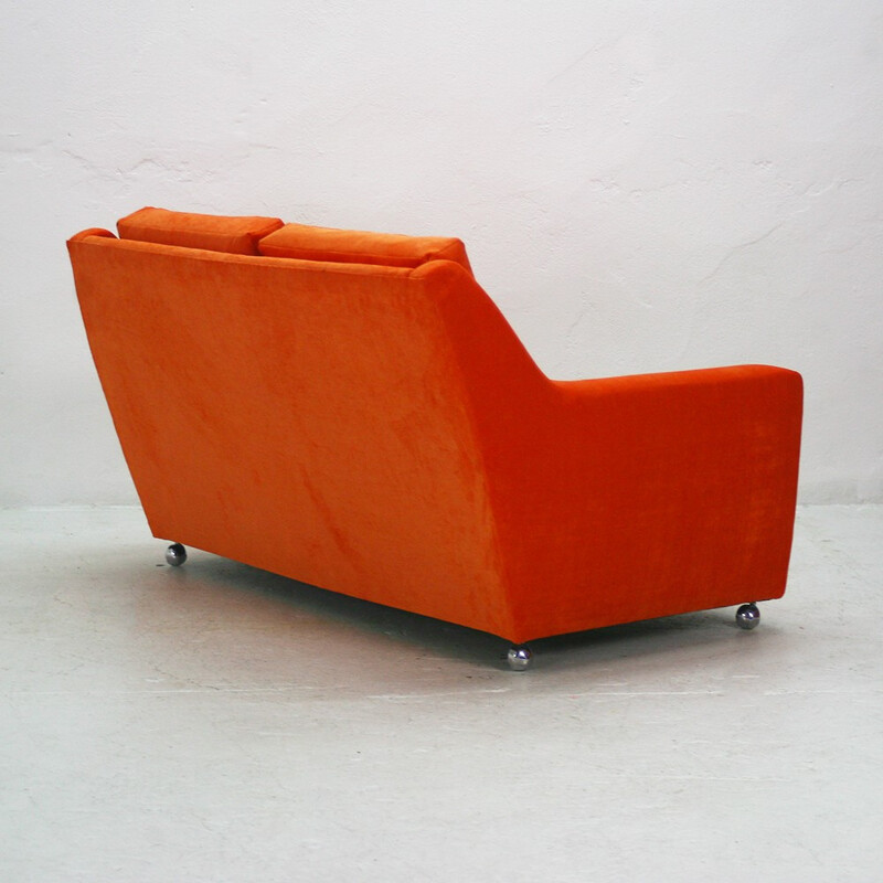 2 -seater reupholstered orange sofa - 1970s